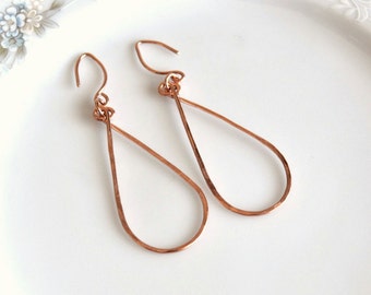 Rose gold hoop hammered earrings, gift for her