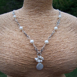 Pearl and sterling silver wire wrapped necklace, bridal jewelry, wedding jewelry, Mothers Day image 4