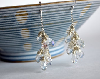 Crystal and silver chandelier wedding earrings, cluster earrings