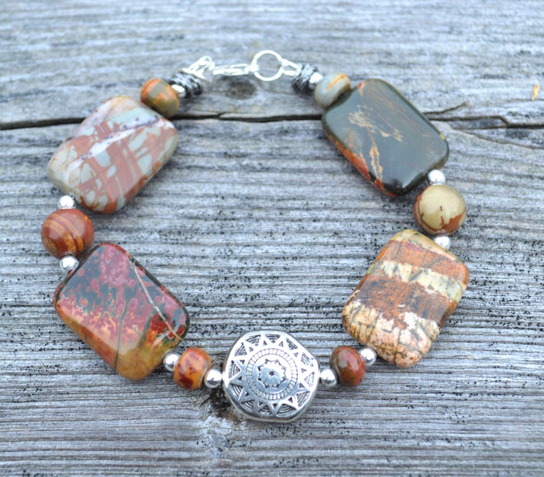 Red creek jasper and sterling silver bracelet image 1