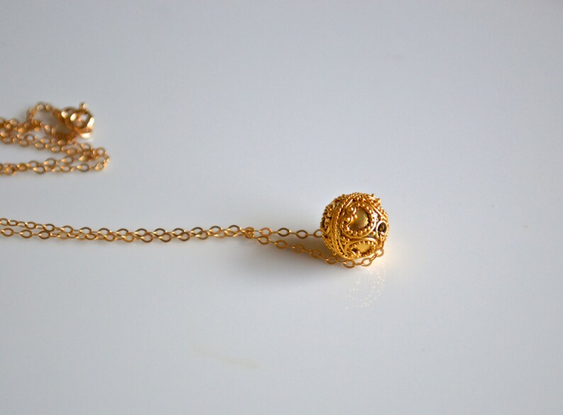 Gold Bali Bead Necklace, Balinese Style Necklace, Bali Ball Necklace Etsy
