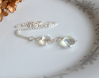 Crystal and silver drop necklace, sterling silver jewelry, crystal necklace