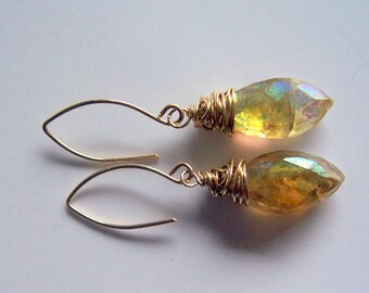 Citrine and gold wire wrapped dangle earrings, citrine jewelry, citrine earrings, November birthstone