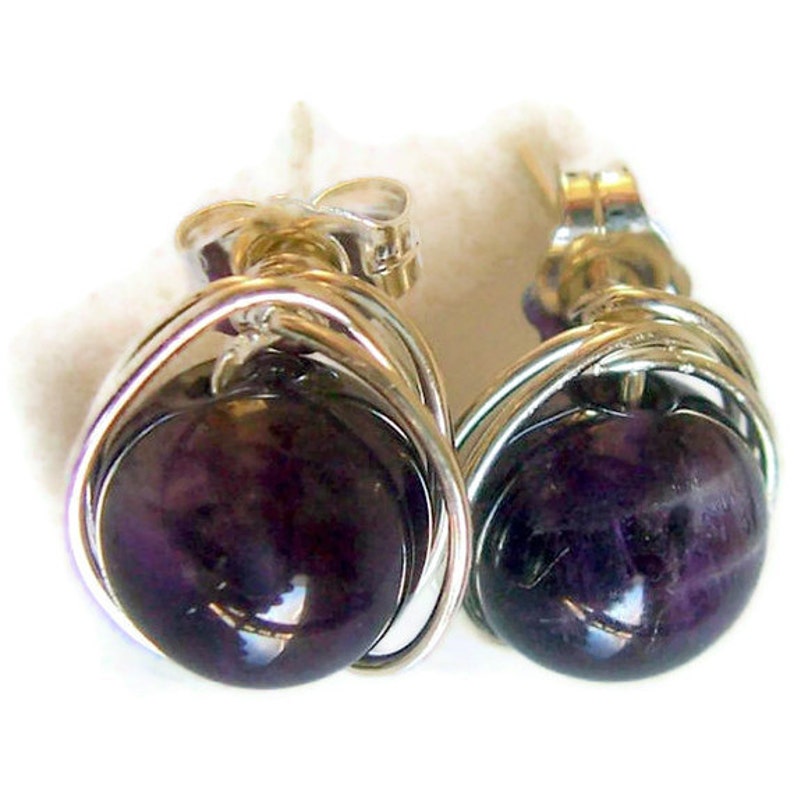 Amethyst and Sterling Silver Stud Earrings, Post Earrings, February