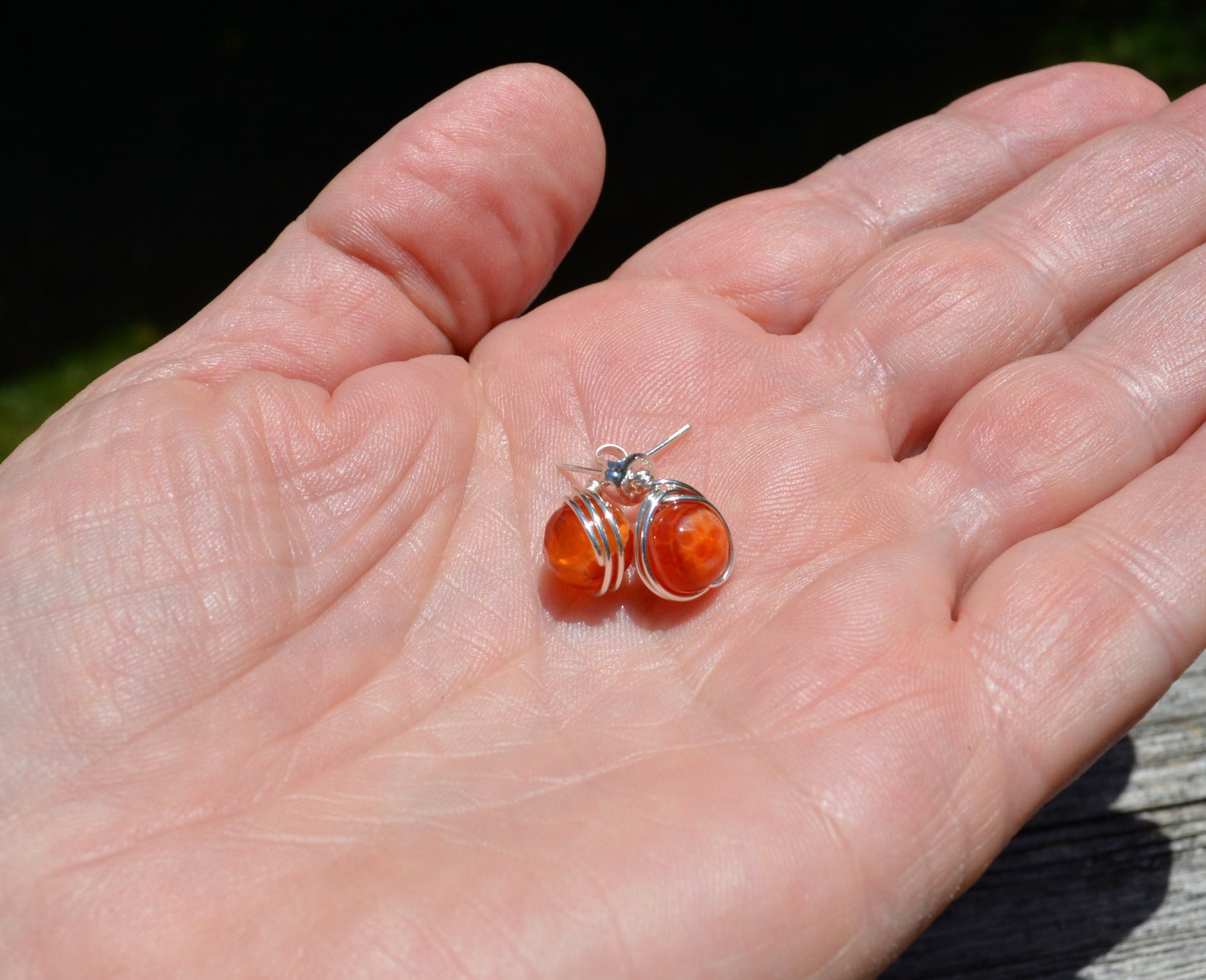 Fire Agate Wire Wrapped Sterling Silver Stud Earrings Post Etsy