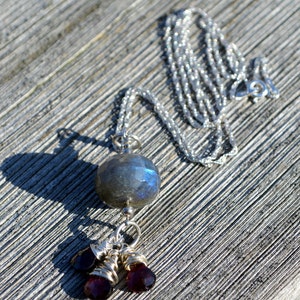 Labradorite and garnet sterling silver necklace, garnet jewelry, genuine gemstone image 3