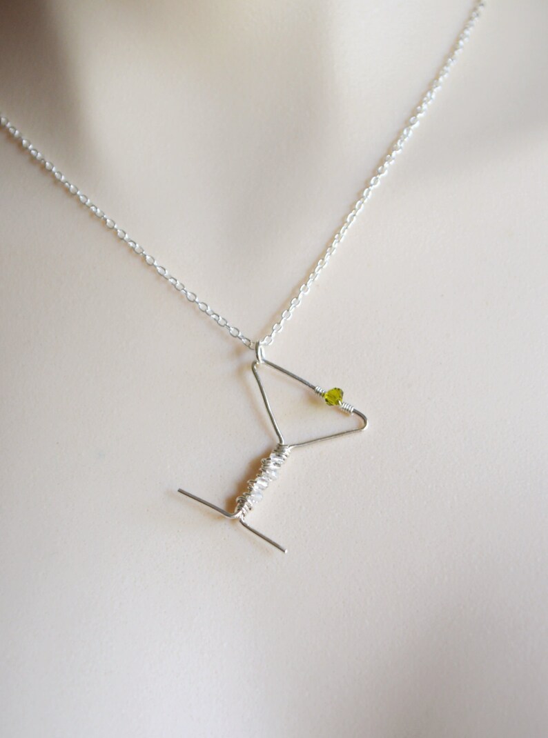 Sterling Silver Wire Wrapped Martini Glass Pendant, Martini Jewelry