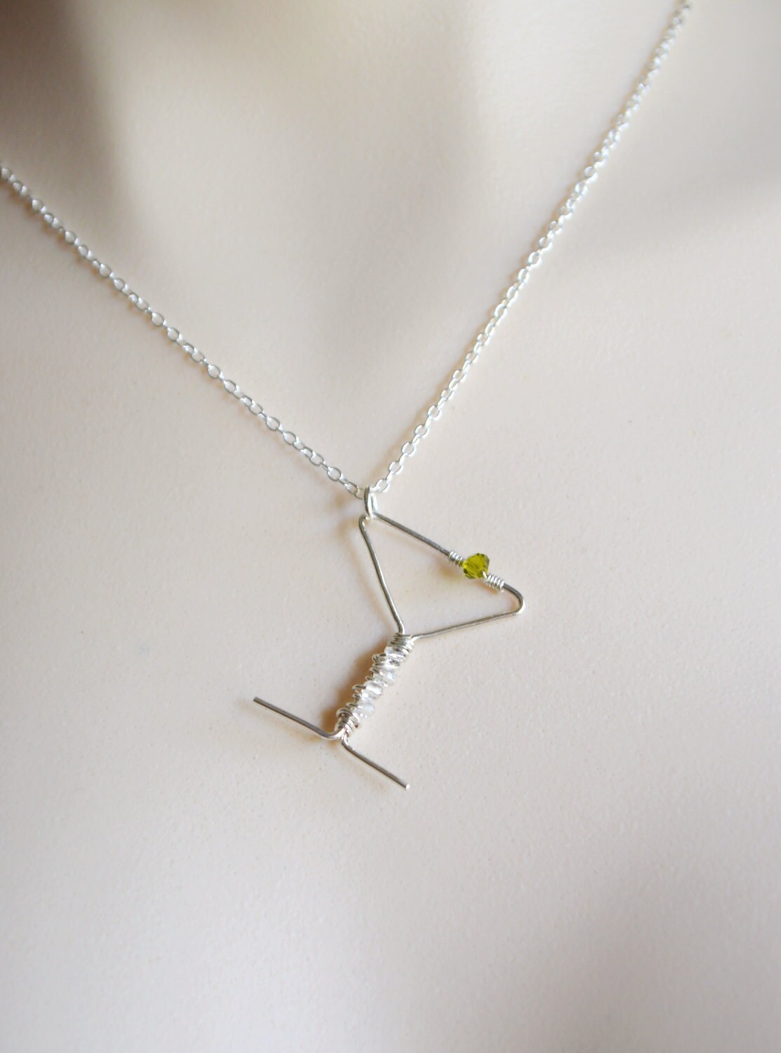 Sterling Silver Wire Wrapped Martini Glass Pendant, Martini Jewelry