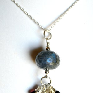 Labradorite and garnet sterling silver necklace, garnet jewelry, genuine gemstone image 4