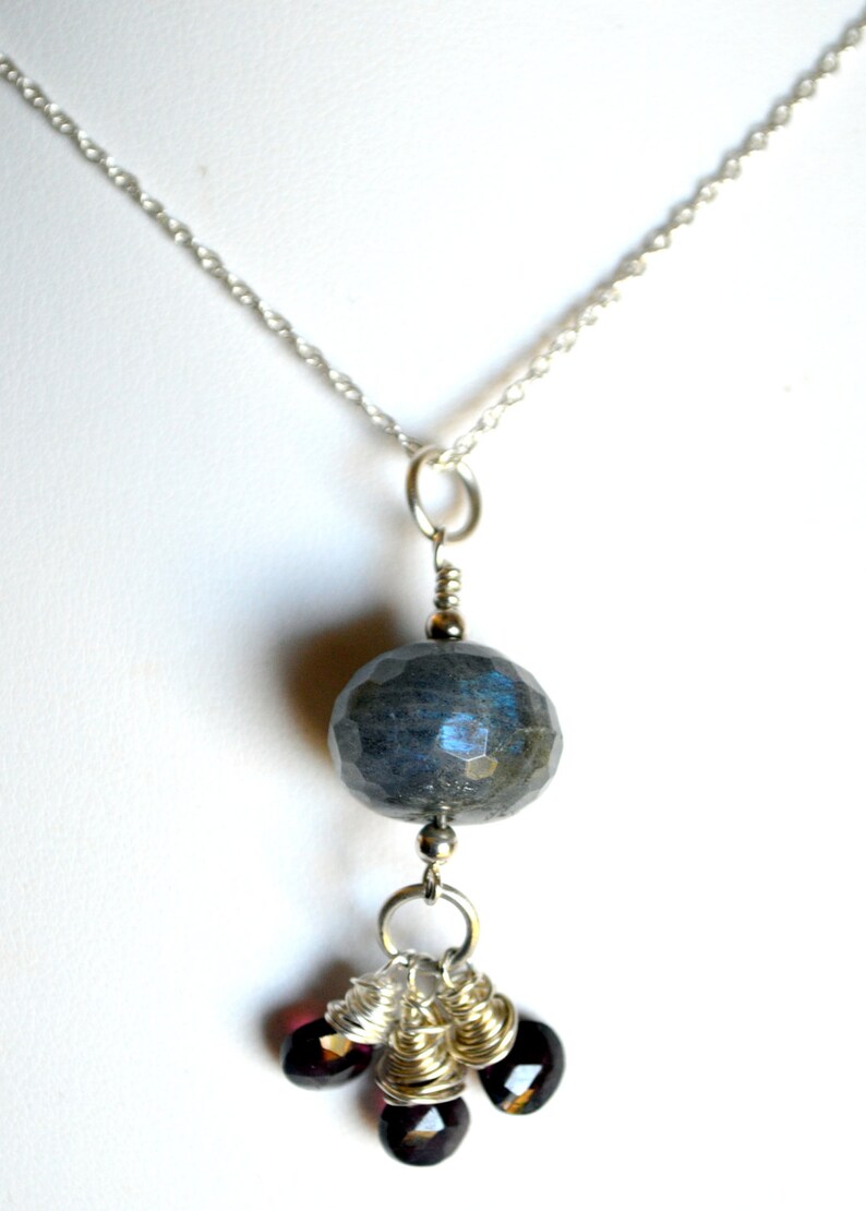 Labradorite and garnet sterling silver necklace, garnet jewelry, genuine gemstone image 4