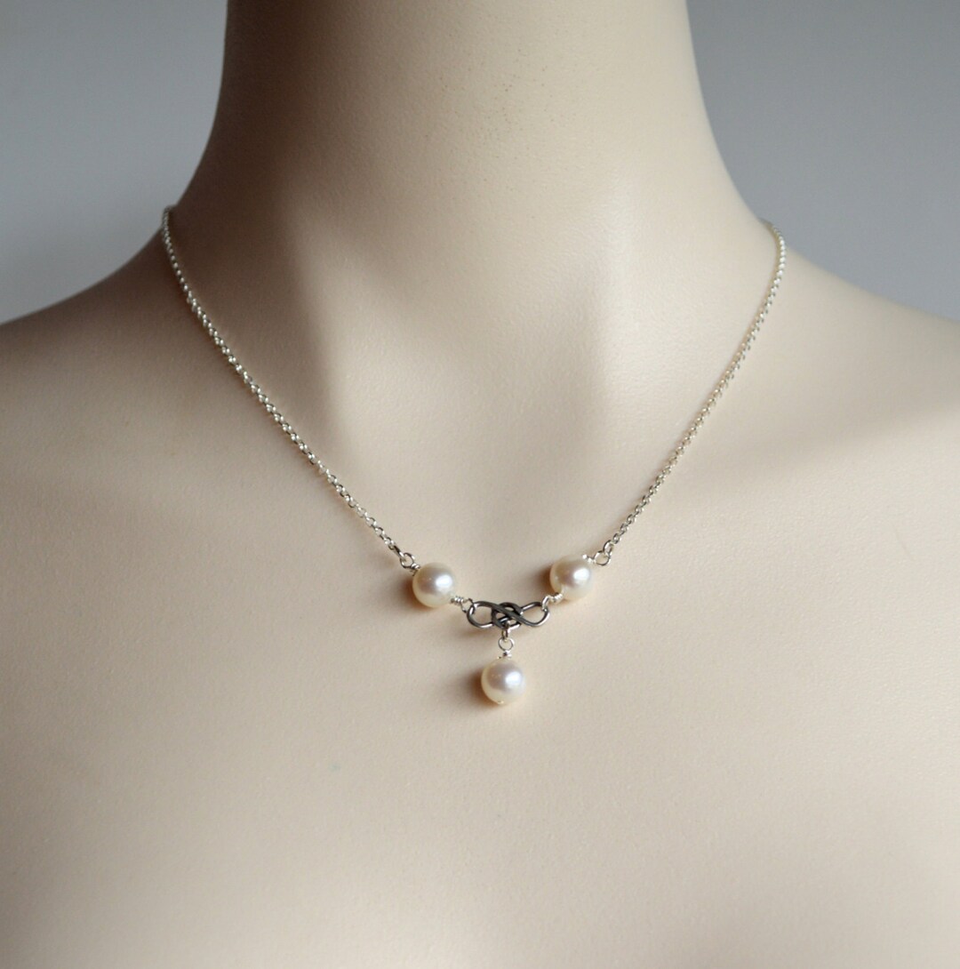 Pearl and Sterling Silver Infinity Necklace, Wedding Necklace, Bridal