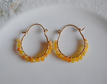 Ethiopian and gold wire wrapped hoop earrings, ethiopian opal jewelry, opal earrings