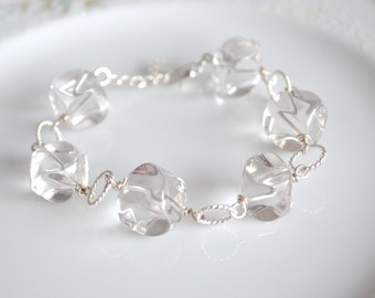 Rock crystal and sterling silver link bracelet, rock crystal jewelry, gift for her, chunky bracelet, crystal bracelet