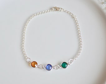 Swarovski channel charm sterling silver mother's bracelet, birthstone bracelet, personalized jewelry, custom bracelet