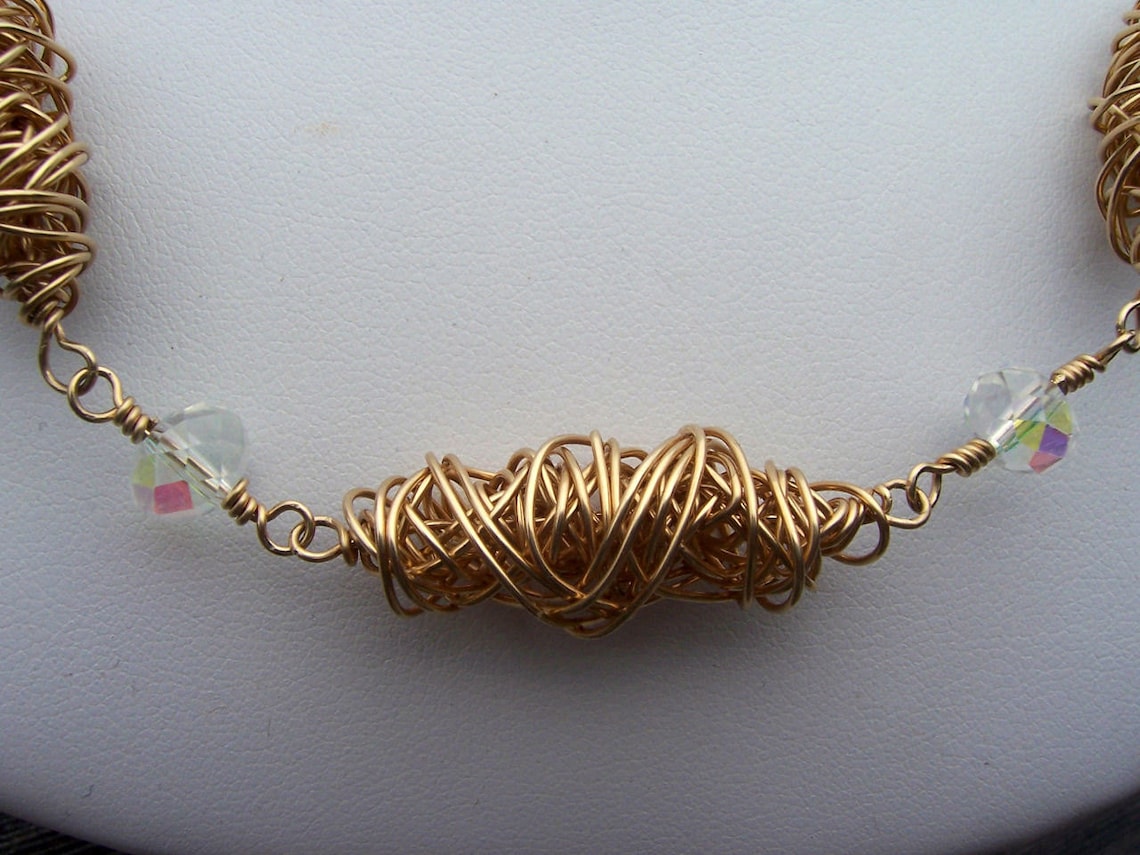 Gold and Crystal Twisted Bead Necklace Gold Necklace Gold Etsy