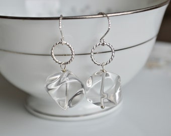 Rock crystal and sterling silver dangle earrings, rock crystal jewelry, gift for her