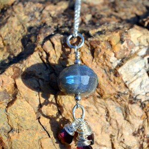 Labradorite and garnet sterling silver necklace, garnet jewelry, genuine gemstone image 1