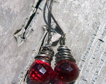 Lipstick red quartz and oxidized sterling silver earrings, gift for her, valentines day gift, mothers day gift