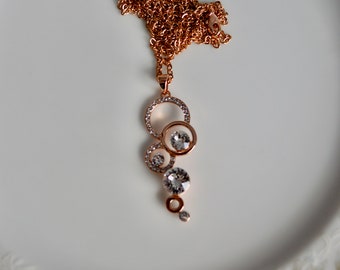 Rose gold and crystal pendant, rose gold jewelry, mothers day gift, gift for her, long necklace, rose gold necklace