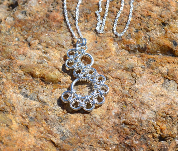 Sterling silver chainmaille pendant necklace, chainmaille necklace, chainmaille jewellery