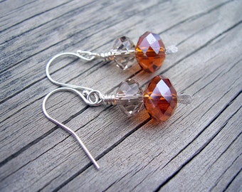 Crystal and sterling silver paddle earrings