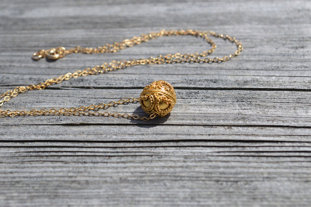 Gold Bali Bead Necklace, Balinese Style Necklace, Bali Ball Necklace Etsy