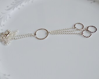 Sterling silver long circle necklace, long silver necklace, infinity necklace, hammered silver necklace