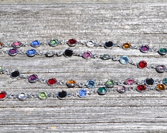 Swarovski channel charm sterling silver long necklace, rainbow necklace, pride jewelry, genuine swarovski jewelry, swarovski necklace