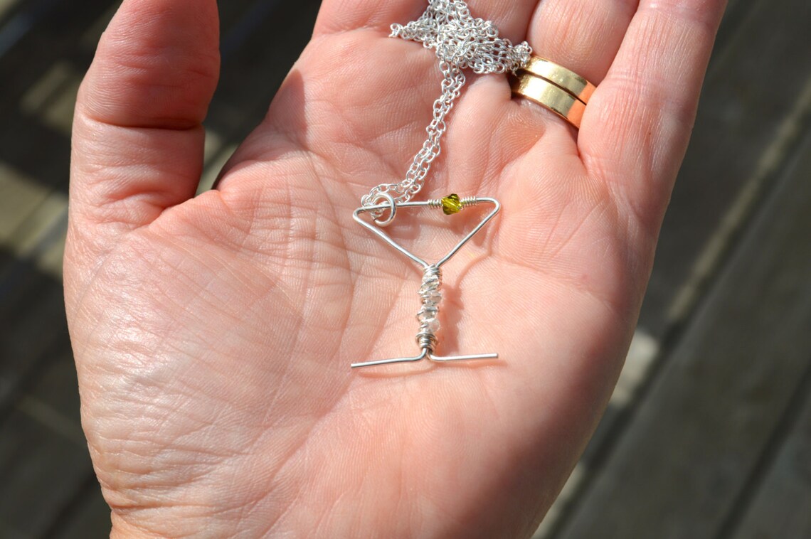 Sterling Silver Wire Wrapped Martini Glass Pendant, Martini Jewelry