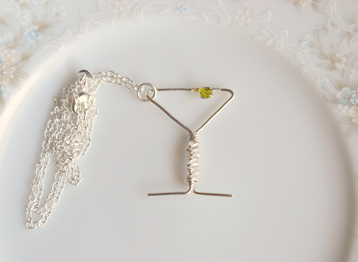 Sterling Silver Wire Wrapped Martini Glass Pendant, Martini Jewelry