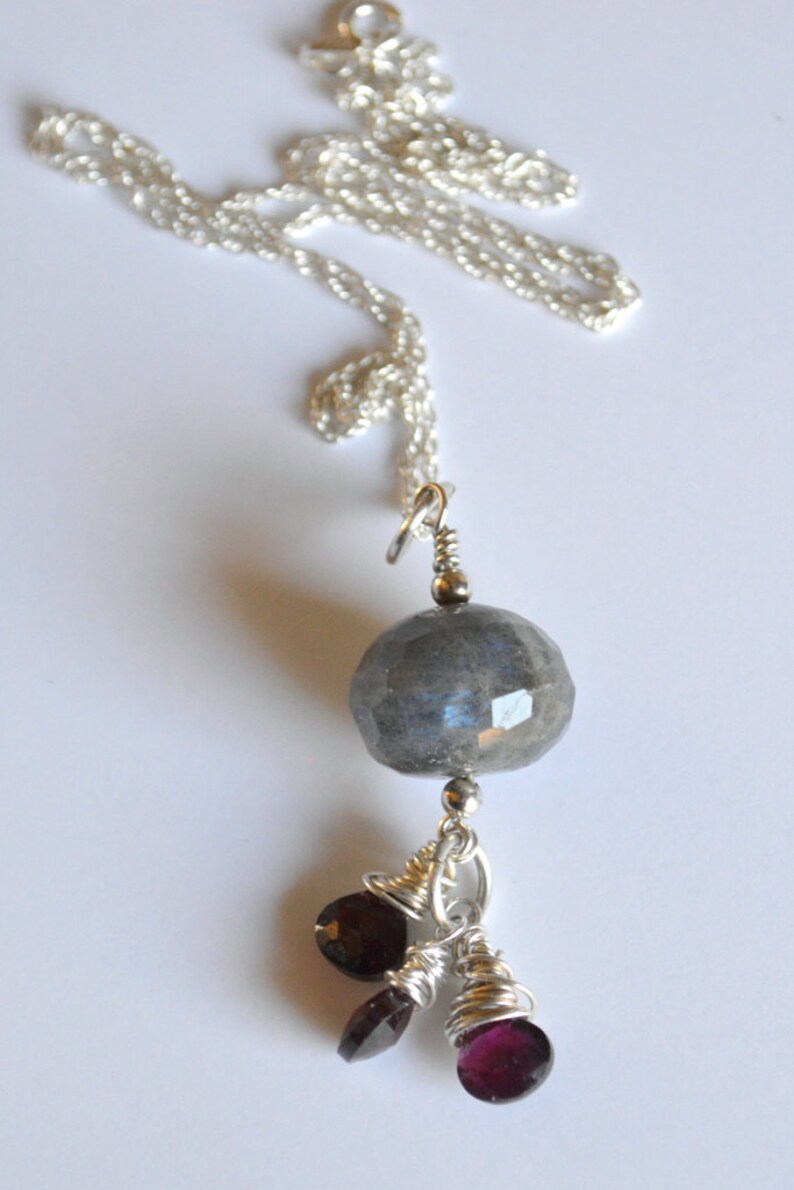 Labradorite and garnet sterling silver necklace, garnet jewelry, genuine gemstone image 5