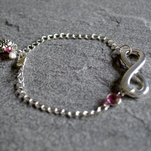 Infinity link bracelet with Swarovski birthstone crystal channel charm, birthstone jewelry, infinity bracelet,  bridesmaids gifts