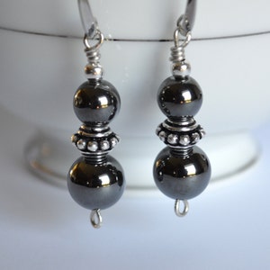 Hematite and silver dangle earrings, hematite jewelry, hematite earrings