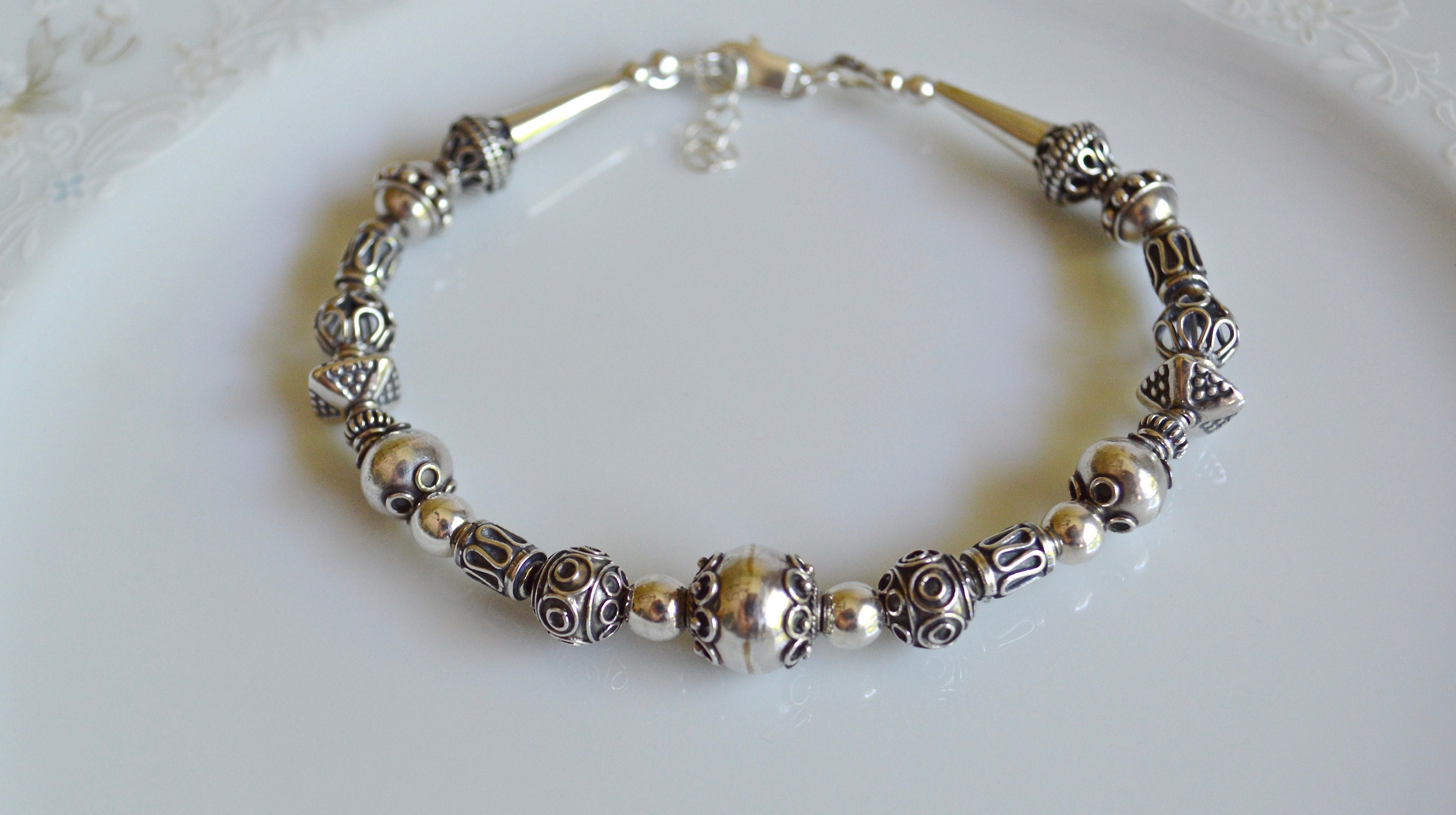 Bali Bead Sterling Silver Bracelet Bali Bead Bracelet Bali Etsy