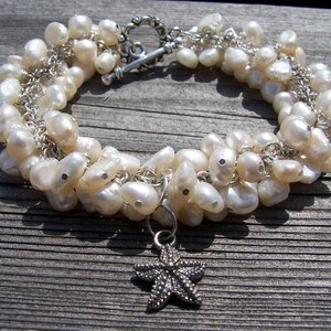 Freshwater pearl and starfish bracelet beach wedding beach jewelry bridal jewelry