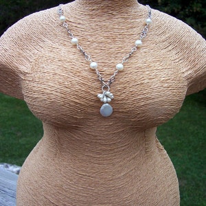 Pearl and sterling silver wire wrapped necklace, bridal jewelry, wedding jewelry, Mothers Day image 2