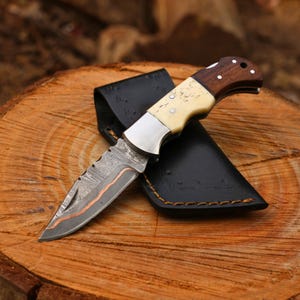 Personalized Copper Damascus Steel Pocket Folding Knife Handmade Copper Anniversary Gift Knife Hand Forged Fold Blade Groomsman Gift