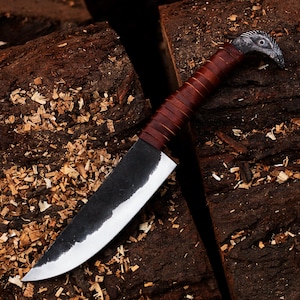 Custom Handmade Carbon Steel Viking Knife & Leather Sheath , Viking Knife, Viking Handmade High Carbon Steel Knife personalized gift for him