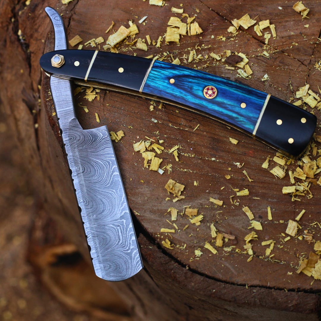 Trapezoidal Razor With Pattern Hand-forged Damascus Steel Razor – Personalized Grooming Gift for ...