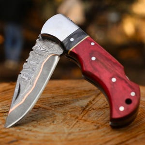 Personalized Copper Damascus Steel Pocket Folding Knife Handmade Copper Anniversary Gift Knife Hand Forged Copper Fold Blade Groomsman Gift