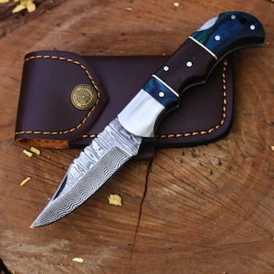 Handmade Copper Damascus Pocket Folding Knife - Personalized Steel Knife, Groomsmen Gift, Camping & Outdoor Collectible Blade
