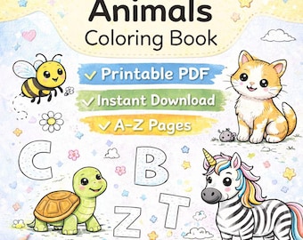 Alphabet Animals Coloring Book | A-Z Letter Learning (Printable PDF)