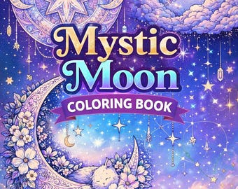 Mystic Moon Coloring Pages – Celestial Mandala, Floral Line Art (PDF Download)
