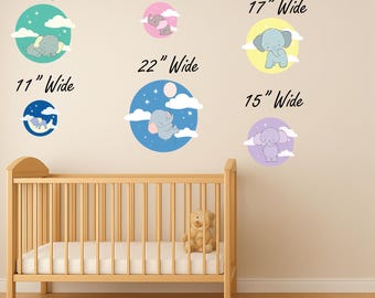 Elephant Cloud Wall Decals: Nursery Clear Vinyl Stickers