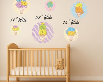 Ice Cream Cats Wall Stickers – Whimsical Kitties on Cones – Clear Vinyl Kids Room Decor