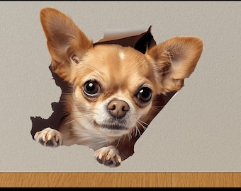Sticker gluren chihuahuahond muurgat 3D huisdierdecoratie