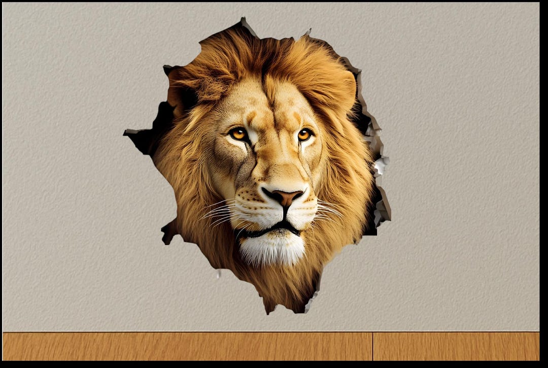 Peeking Lion Wall Hole Sticker 3D Safari Wildlife Decor Gift - Etsy