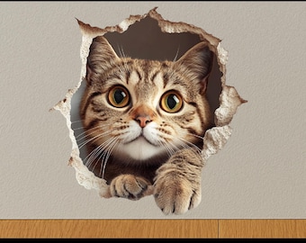 3D kat sticker muur gat vinyl kitty muur kunst huisdier decor