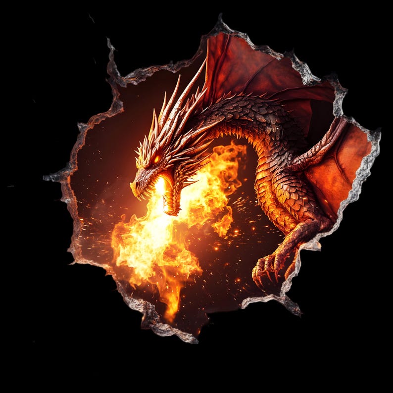 3D Fire Dragon Wall Hole Sticker Fantasy Dragon Wall Decor - Etsy