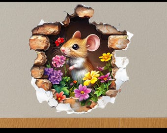 Muursticker bloem muisgat